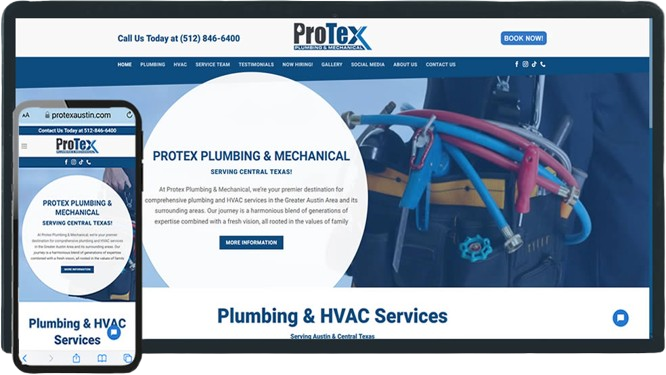 ProTex Plumbing & Mechanical website from the Be Visible portfolio